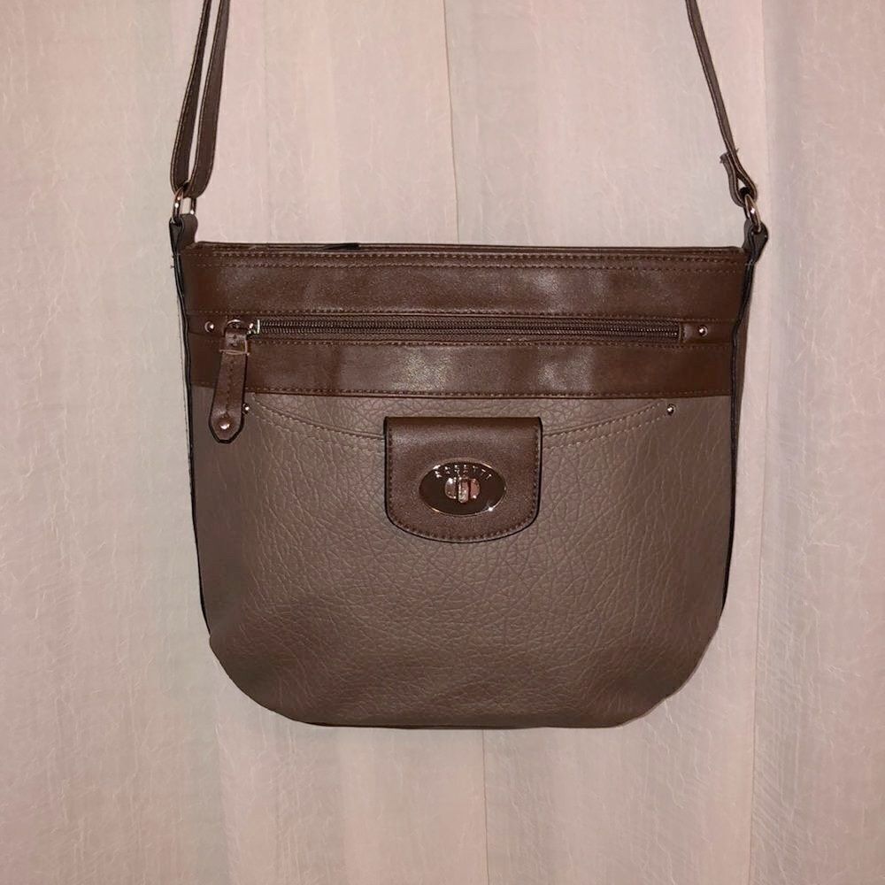 Rosetti Tan Brown Faux Leather Pebbled Crossbody Purse Bag